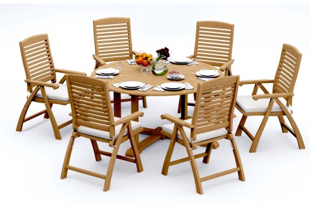 7 PC Dining Set - 60" Round Table & 6 Ashley Arm Chairs 