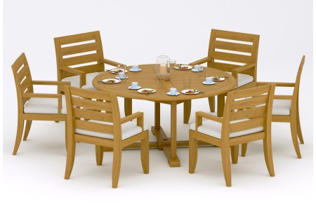 7 PC Dining Set - 60" Round Table & 6 Atnas Arm Chairs 