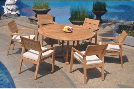 7 PC Dining Set - 60" Round Table & 6 Cellore Stacking Arm Chairs 