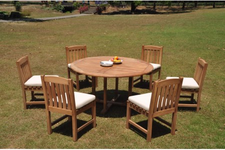 7 PC Dining Set - 60" Round Table & 6 Devon Armless Chairs 