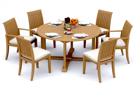 7 PC Dining Set - 60" Round Table & 6 Lagos Chairs (2 Arms + 4 Armless) 