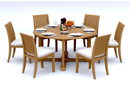7 PC Dining Set - 60" Round Table & 6 Lagos Armless Chairs