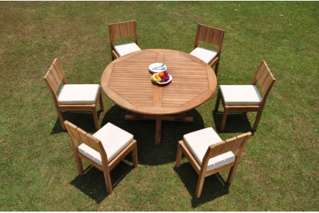 7 PC Dining Set - 60" Round Table & 6 Vera Armless Chairs 
