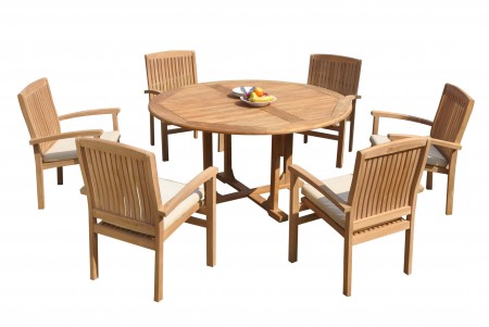 7 PC Dining Set - 60" Round Table & 6 Wave Stacking Arm Chairs 
