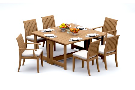 7 PC Dining Set - 60" Square Butterfly Table & 6 Lagos Chairs (2 Arms + 4 Armless) 