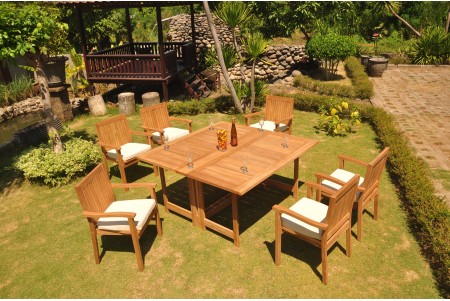7 PC Dining Set - 60" Square Butterfly Table & 6 Leveb Stacking Arm Chairs 