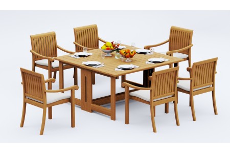 9 PC Dining Set - 60" Square Butterfly Table & 8 Napa Stacking Arm Chairs 