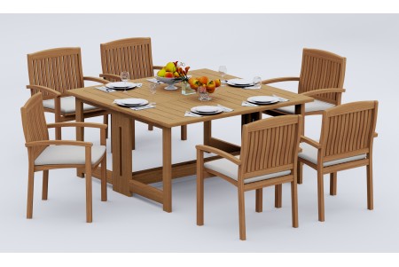 7 PC Dining Set - 60" Square Butterfly Table & 6 Wave Stacking Arm Chairs 
