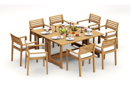 9 PC Dining Set - 60" Square Butterfly Table & 8 Montana Stacking Arm Chairs 