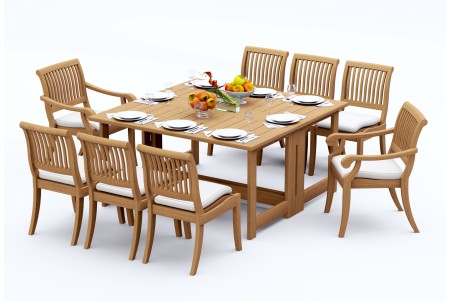 9 PC Dining Set - 60" Square Butterfly Table & 8 Arbor Stacking Chairs (6 Armless, 2 Arms) 