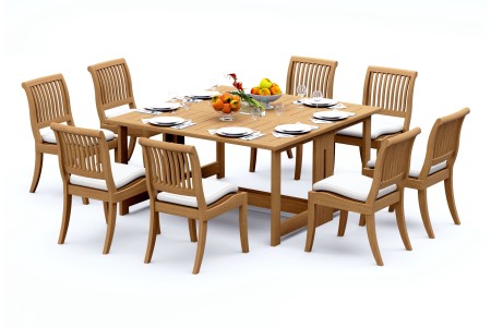 9 PC Dining Set - 60" Square Butterfly Table & 8 Arbor Stacking Armless Chairs 