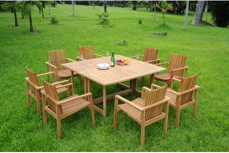 9 PC Dining Set - 60" Square Butterfly Table & 8 Clipper Stacking Arm Chairs 