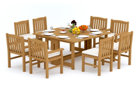9 PC Dining Set - 60" Square Butterfly Table & 8 Devon Chairs (4 Arms + 4 Armless)  
