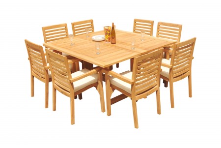9 PC Dining Set - 60" Square Butterfly Table & 8 Hari Stacking Arm Chairs 
