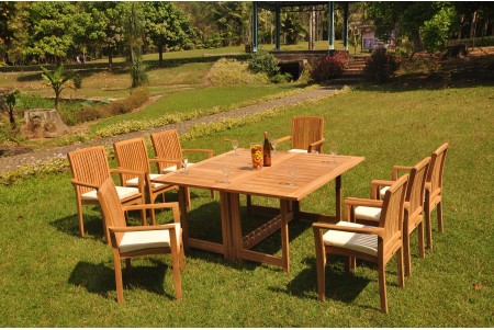 9 PC Dining Set - 60" Square Butterfly Table & 8 Lua Stacking Arm Chairs 