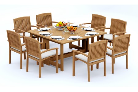 9 PC Dining Set - 60" Square Butterfly Table & 8 Wave Stacking Arm Chairs 