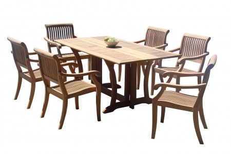 7 PC Dining Set - 69" Warwick & 6 Arbor Stacking Arm Chairs 