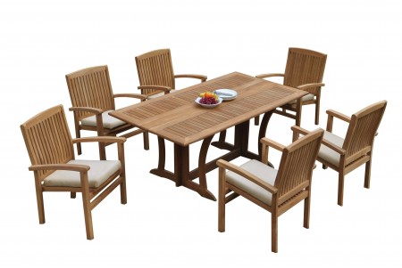 7 PC Dining Set - 69" Warwick & 6 Wave Stacking Arm Chairs 