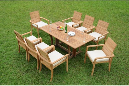 9 PC Dining Set - 69" Warwick & 8 Algrave Stacking Arm Chairs 
