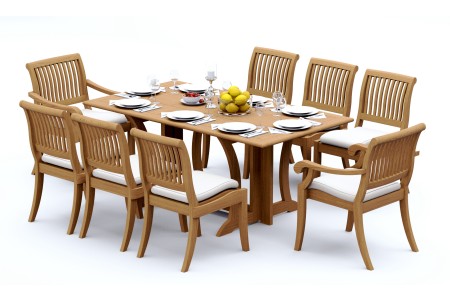 9 PC Dining Set - 69" Warwick & 8 Arbor Stacking Chairs (6 Armless, 2 Arms)   