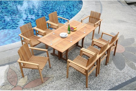 9 PC Dining Set - 69" Warwick & 8 Clipper Stacking Arm Chairs 