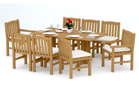 9 PC Dining Set - 69" Warwick & 8 Devon Chairs (2 Arms + 6 Armless) 