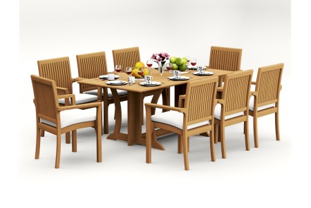 9 PC Dining Set - 69" Warwick & 8 Lua Stacking Arm Chairs 