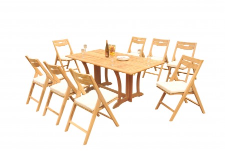 9 PC Dining Set - 69" Warwick & 8 Surf Folding Arm Chairs 