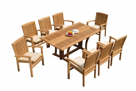 9 PC Dining Set - 69" Warwick & 8 Wave Stacking Arm Chairs 
