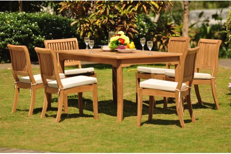 7 PC Dining Set - 71" Rectangle Table & 6 Arbor Stacking Armless Chairs 