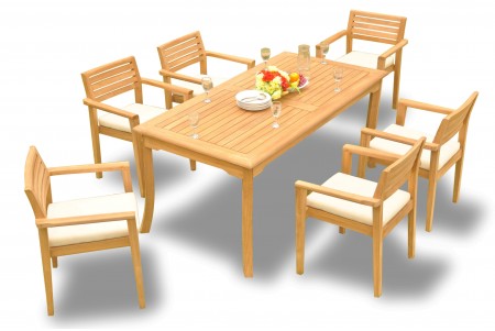 7 PC Dining Set - 71" Rectangle Table & 6 Montana Stacking Arm Chairs 