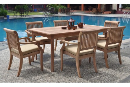 7 PC Dining Set - 71" Rectangle Table & 6 Arbor Stacking Arm Chairs 