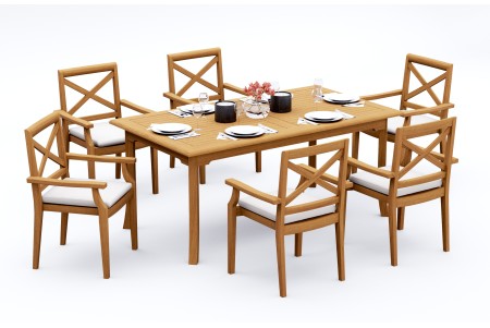 7 PC Dining Set - 71" Rectangle Table & 6 Granada Stacking Arm Chairs 