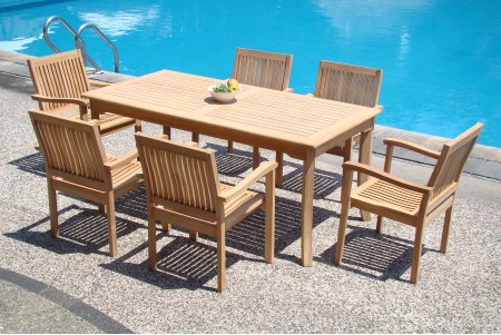 7 PC Dining Set - 71" Rectangle Table & 6 Leveb Stacking Arm Chairs 
