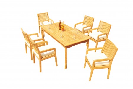 7 PC Dining Set - 71" Rectangle Table & 6 Maldives Arm Chairs 