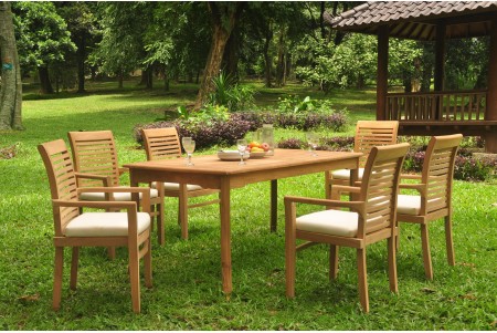 7 PC Dining Set - 71" Rectangle Table & 6 Mas Stacking Arm Chairs 