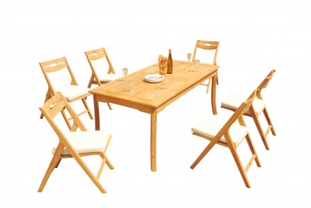 7 PC Dining Set - 71" Rectangle Table & 6 Surf Folding Arm Chairs 
