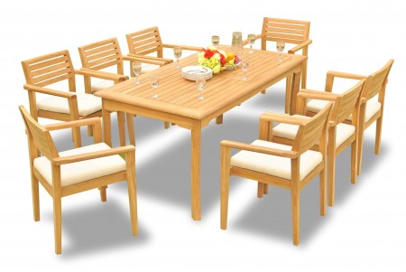 9 PC Dining Set - 83" Rectangle Table & 8 Montana Stacking Arm Chairs 