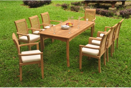 9 PC Dining Set - 83" Rectangle Table & 8 Mas Stacking Arm Chairs 