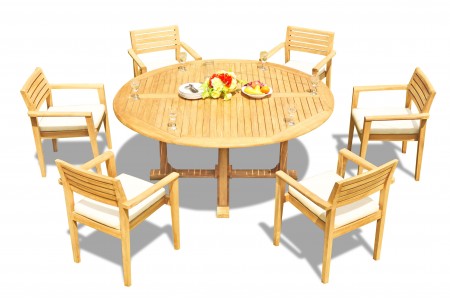 7 PC Dining Set - 72" Round Table & 6 Montana Stacking Arm Chairs 
