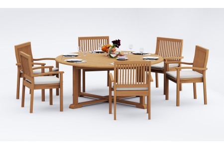 7 PC Dining Set - 72" Round Table & 6 Leveb Stacking Arm Chairs 
