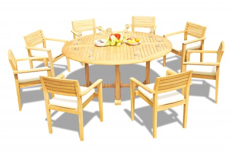 9 PC Dining Set - 72" Round Table & 8 Montana Stacking Arm Chairs 