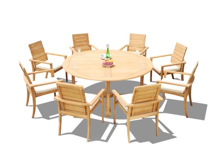 9 PC Dining Set - 72" Round Table & 8 Algrave Stacking Arm Chairs 