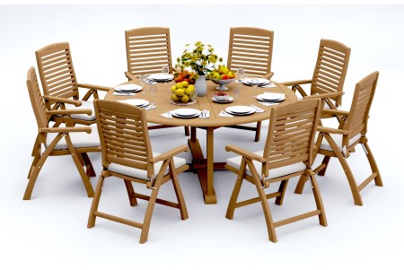 9 PC Dining Set - 72" Round Table & 8 Ashley Arm Chairs 