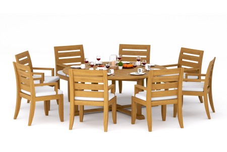 9 PC Dining Set - 72" Round Table & 8 Atnas Arm Chairs 