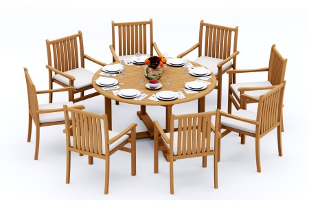 9 PC Dining Set - 72" Round Table & 8 Cahyo Stacking Arm Chairs 