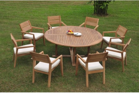 9 PC Dining Set - 72" Round Table & 8 Cellore Stacking Arm Chairs 