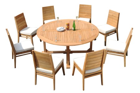 9 PC Dining Set - 72" Round Table & 8 Charleston Stacking Arm Chairs 