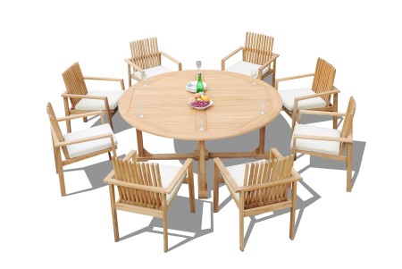 9 PC Dining Set - 72" Round Table & 8 Clipper Stacking Arm Chairs 