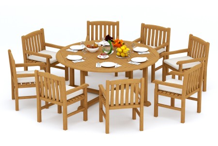 9 PC Dining Set - 72" Round Table & 8 Devon Arm Chairs